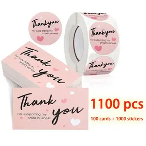 Thank You for Supporting Me Sticker & Card Set, 1 Set Including 100pcs Cards & 1000pcs Stickers,  Gift Packaging Decorative Decal Sticker for Small Business