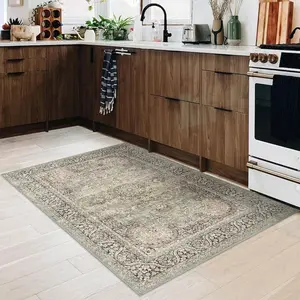 2x3 Washable Area Rug Indoor Front Entrance Kitchen Bathroom, Olive Charcoal