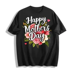 Happy Mother'S Day T-Shirt | Floral and Heart Print with Pink and Peach Flowers, Casual Short Sleeve, Round Neck, Comfort Fit, Medium Stretch Fabric, All-Season Wear, Perfect Gift for Mom and Grandma