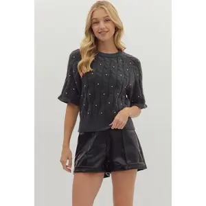 Crystal Accented Charcoal Sweater