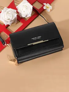 Valentine's Day Women's Small Crossbody Wallet, Multi-Zipper Metal Decor Phone Shoulder Bag, Casual Handbag for All Seasons