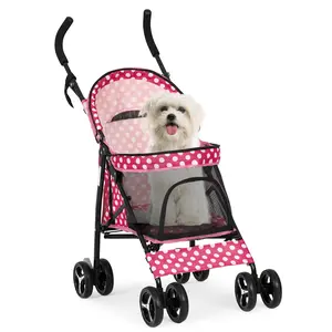 4 Wheels Pet Stroller with Sun Cover, Pad and Rear Storage Bag for Small/Medium Pets