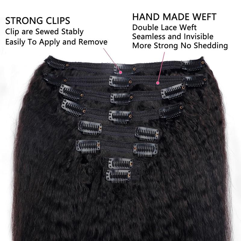 Kinky Straight Clip ins 8Pcs 120g Clip in Hair Extensions Real Human Hair Yaki Straight Clipins for Black Women Full Head Brazilian Remy Hair Extensions Double Weft 20 Clips