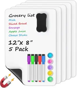 MaxGear 5 Pack Magnetic Whiteboard Sheets for Fridge, 12"x 8" Small Refrigerator Dry Erase Board for Kitchen Organizer and Planner, Smooth and Reusable, Includes 5 Markers, 5 Magnets and 1 Eraser