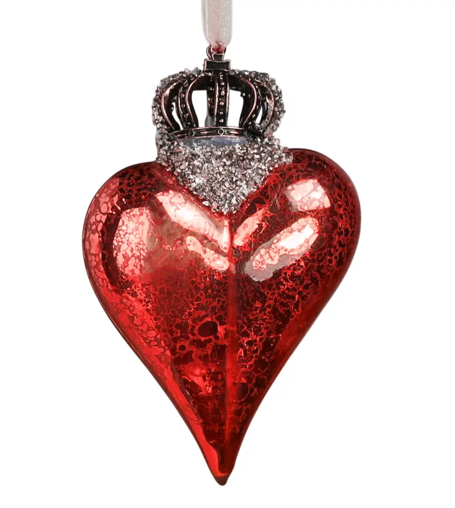 Glass Crowned Heart Ornament - 3 Colors