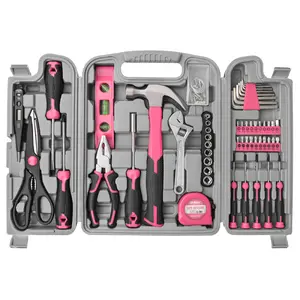 54PC Pink Tool Kit for Women General Household DIY Tool Set with Plastic Toolbox Storage Case for Home Apartment Garage & Office Repairs