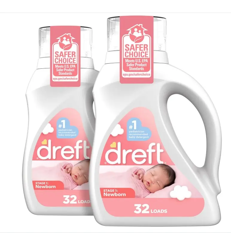 Dreft Baby Liquid Laundry Detergent, Gentle on Sensitive Skin Laundry Soap, 42 fl oz, 32 Loads, Pack of 2 (Packaging May Vary)
