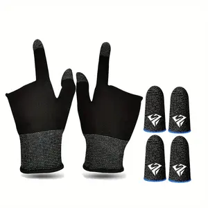 Gaming Finger Gloves with Finger Thumb Sleeves, Finger Cot Kit Includes 1 Pair Two-finger Touchscreen Gloves & 2 Pairs Thumb Sleeve, Gaming Accessories, Game Console Accessories