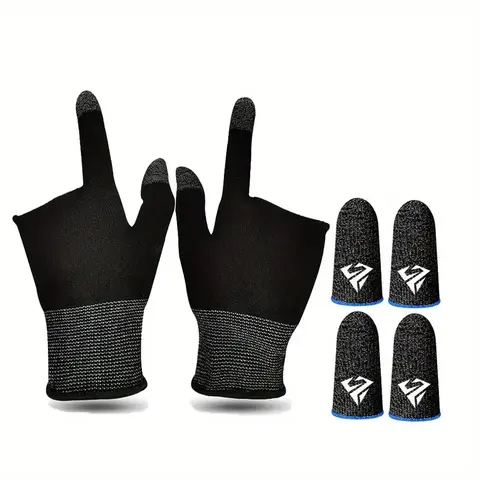 Mobile Gaming Finger Sleeves Kit, Gaming Gear, 1 Pair Two-Finger Touchscreen Gloves & 2 Pairs Thumb Sleeves, Gaming Accessories