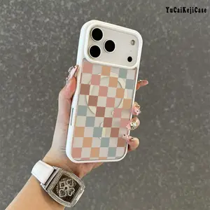 Vintage Multicolored Checkered Pattern Premium Magnetic Phone Cases for iPhone 17 Air 16 15 14 Pro Max 13 12 11 Plus Smartphone Shockproof Protection Acrylic Cover Cellphone Protective magsafe magnetic case Aesthetic Resistance Casing Protector