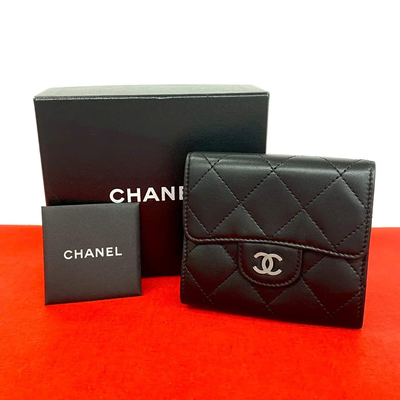 Pre-owned CHANEL Lambskin Small Leather Goods Matelasse Trifold Wallet
