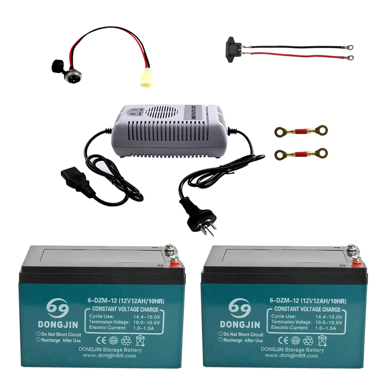 12V 12AH Motorctcle Battery 6-DZM-12 AGM SLA Rechargeable Powersports Battery 3 Prong Charger Port, Charging Port Socket, Copper Connect Cables for Go Kart ATV UTV Scooter Dirt Bike