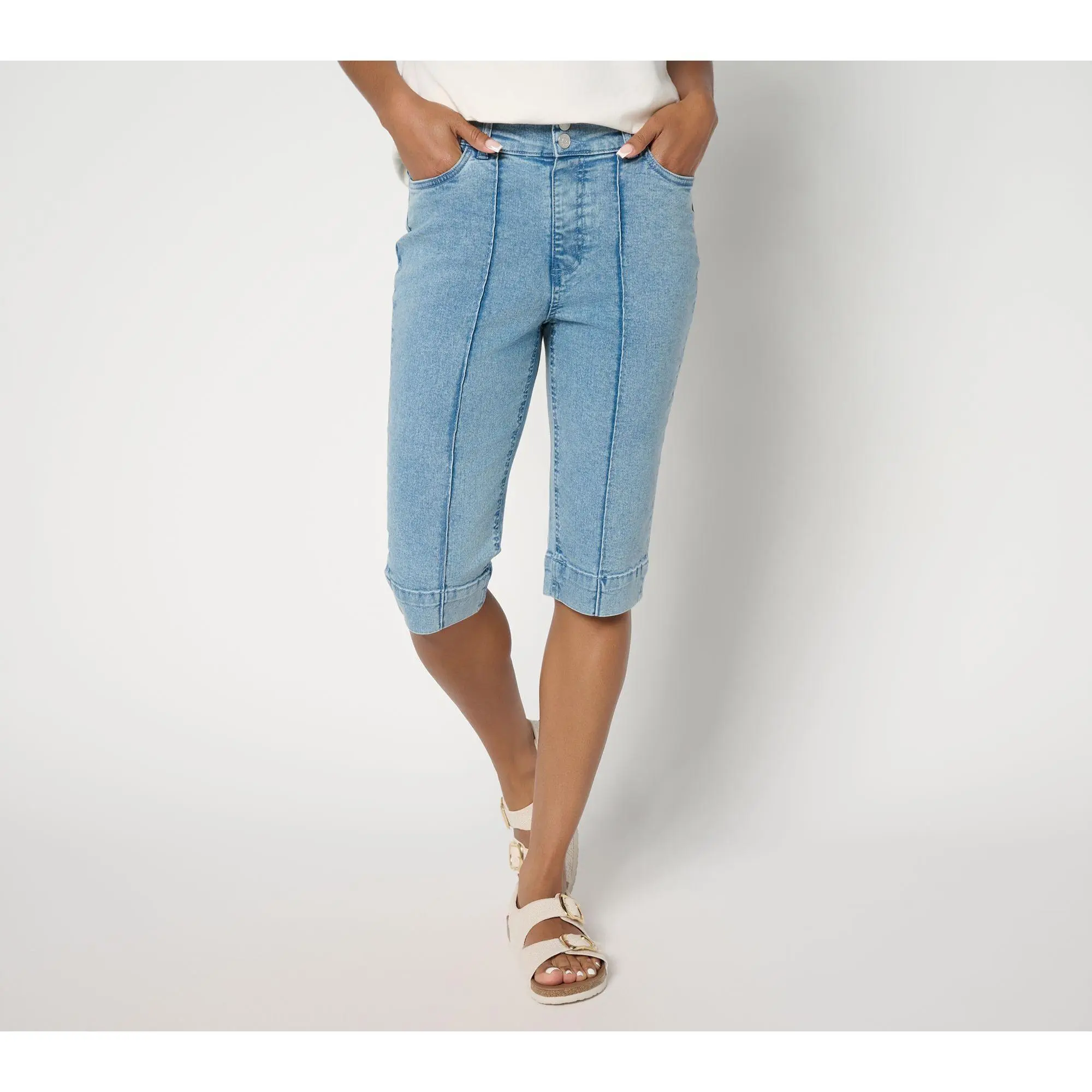 Denim & Co. Regular Indigo Classic Stretch Double Button Bermuda Short