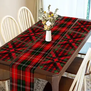 1/4/6 piece set, Christmas red checkered pattern dining table cloth mat combination, holiday restaurant decoration, Ornaments decor, suitable for seasonal kitchen layout, used for indoor and outdoor gatherings and daily use