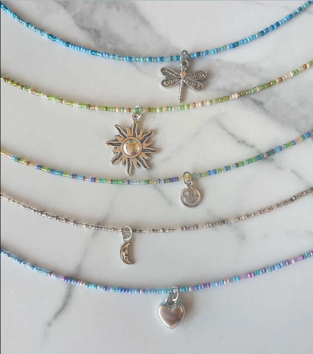 Silver Charm Choker, STAINLESS STEEL, Seed Bead Jewelry, Multi-Color Choker, Smiley Face Beaded Choker, Colorful Summer Necklace