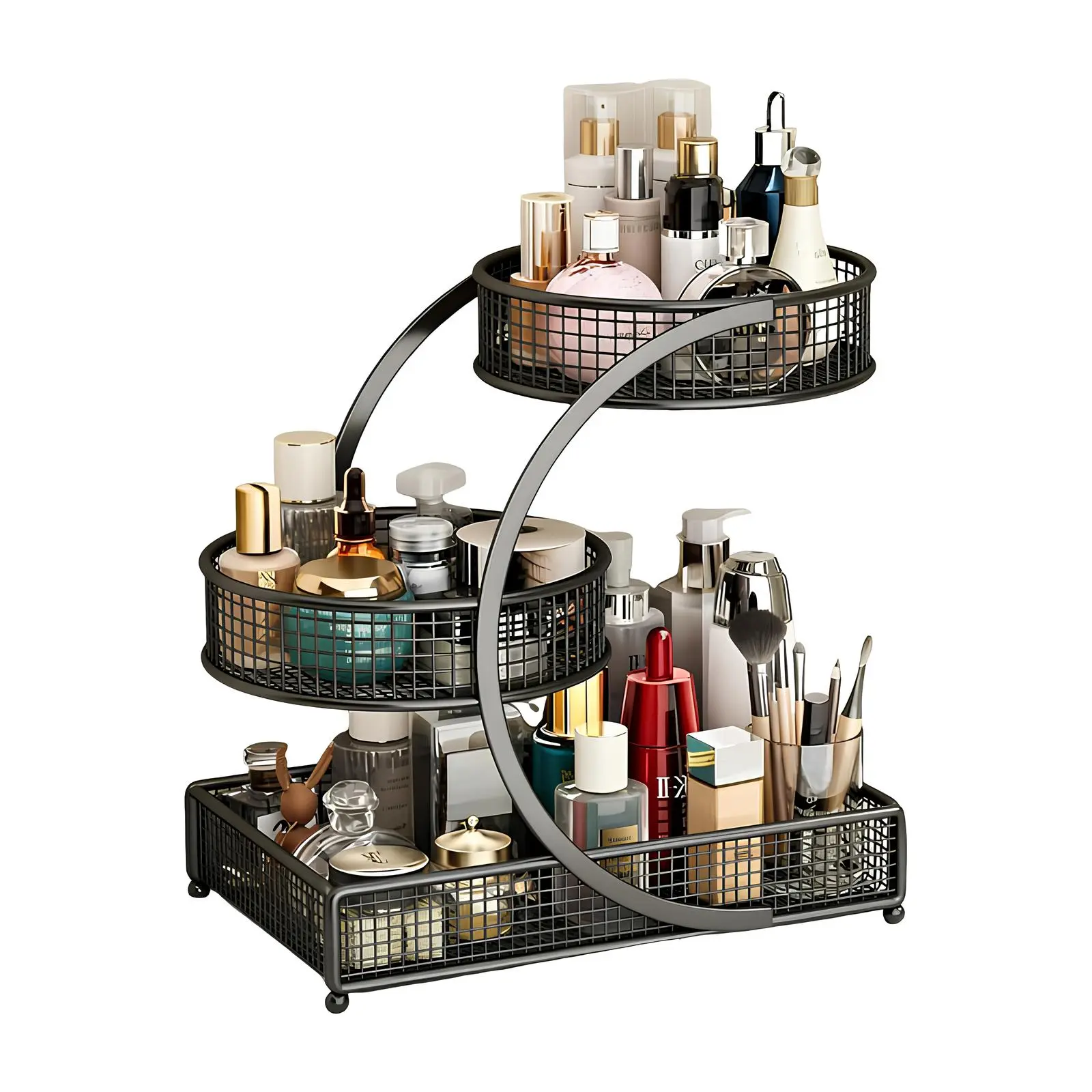 Makeup Organizer for Vanity, Large Capacity Metal Makeup Storage Shelf, Bathroom Bedroom Counter Skincare Organizer Cosmetic Display Shelf Vanity Accessories, Multi-Purpose Metal Storage Rack for Home, Office, Gifts for Women