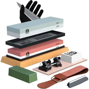Complete  Sharpening Stone Kit -   Whetstone  Sharpener Stone - Dual Grit 400/1000 3000/8000 Wet Stone Sharpening Kit with Cut Resistant Gloves, Honing Guide,  Base