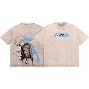 Vintage Washed Hunter X Hunter Killua Zoldyck T-Shirt, Blue 99 Emblem Anime Graphic Oversized Streetwear