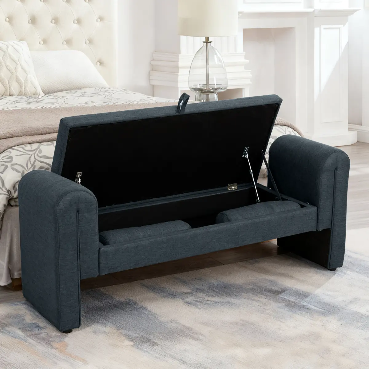 60-in Modern Minimalist Indoor Storage Bench with Wood Frame, Hall Tree Design, Oversize Length, Ample Storage, Single Box Package - Ideal for Bedrooms, Living Rooms, 65-Inch