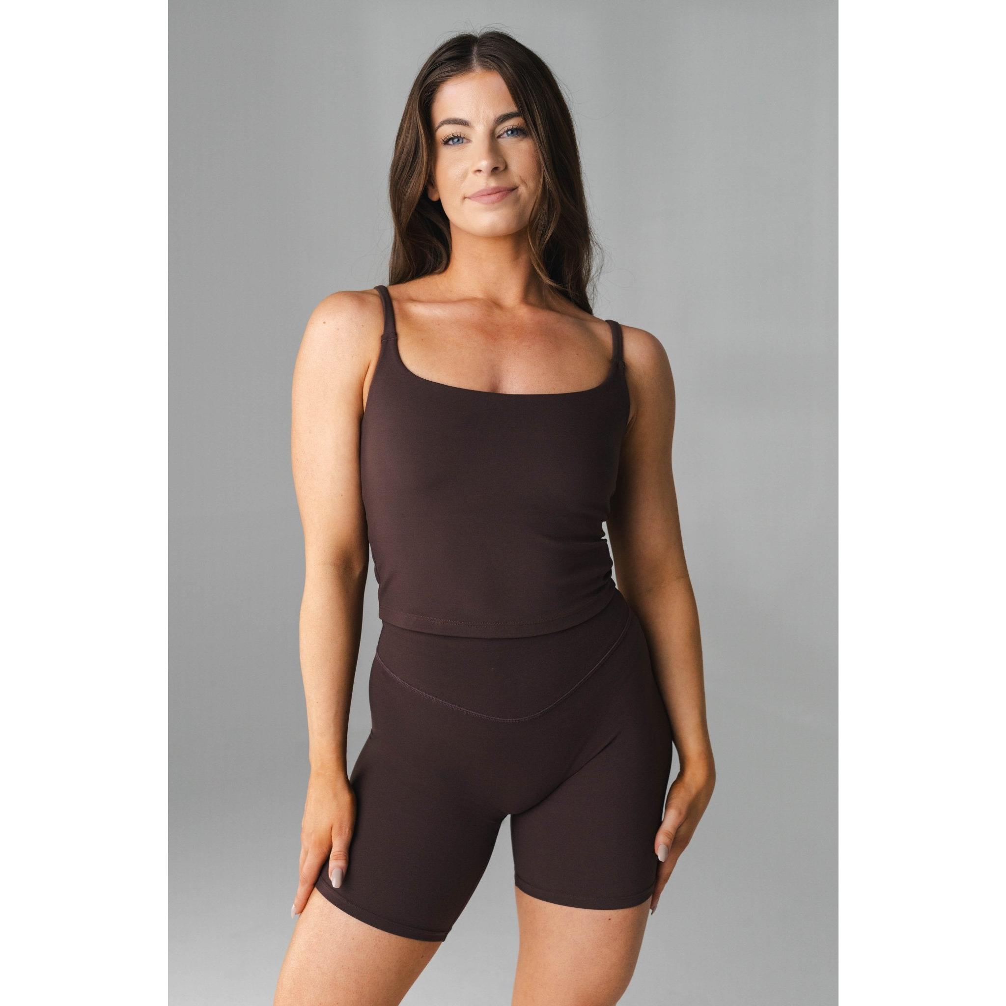 Cloud II™ Scoop Tank - Espresso, Sleeveless Spaghetti Strap, Stretchy Fabric, Casual Korean Minimalist Style, Medium Length, Plain Pattern