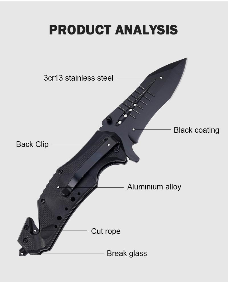 EDC multifunctional tactical outdoor folding knife with a G10 ergonomic handle; convenient pocket/belt clip for easy carry; outdoor cutting tool designed specifically for climbing and fishing; an essential item for camping and hiking.