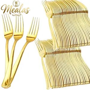 50 Elegant Plastic Fork Set, Durable Heavyweight Cutlery, Unbreakable Fruit Steak Dessert Forks, Daily Kitchen Use