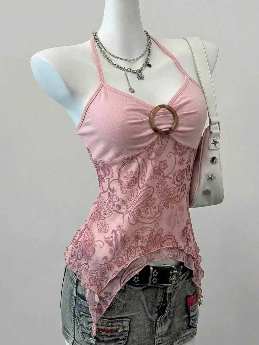Women Paisley Cashew Print Top Tie Neck Loose Fit Casual Office Daily Outfit Blouse