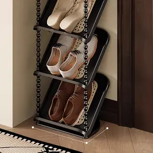 3/4/5 layer removable and installable entrance shoe rack - beveled design, space-saving multi-layer foyer storage rack, medieval style, stable and durable, suitable for home, office, dormitory, fashion home essential shoe cabinet, black