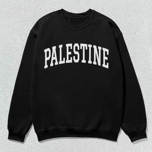 Unisex Palestine Collegiate Slogan Print Crew Neck Sweatshirt, All Seasons Preppy Minimalist Long Sleeve Casual Comfortable Menswear Tops
