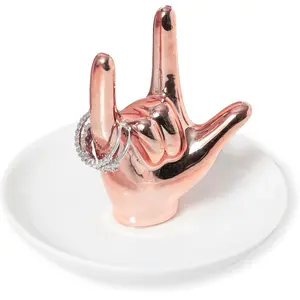 I LOVE YOU Hand Ring Holder Ring Dish Ceramic Jewelry Holder Dish Trinket tray for Rings Earrings Necklace Organizer, Engagement Wedding Ring Holder, Christmas Birthday Gifts (Rose Gold)