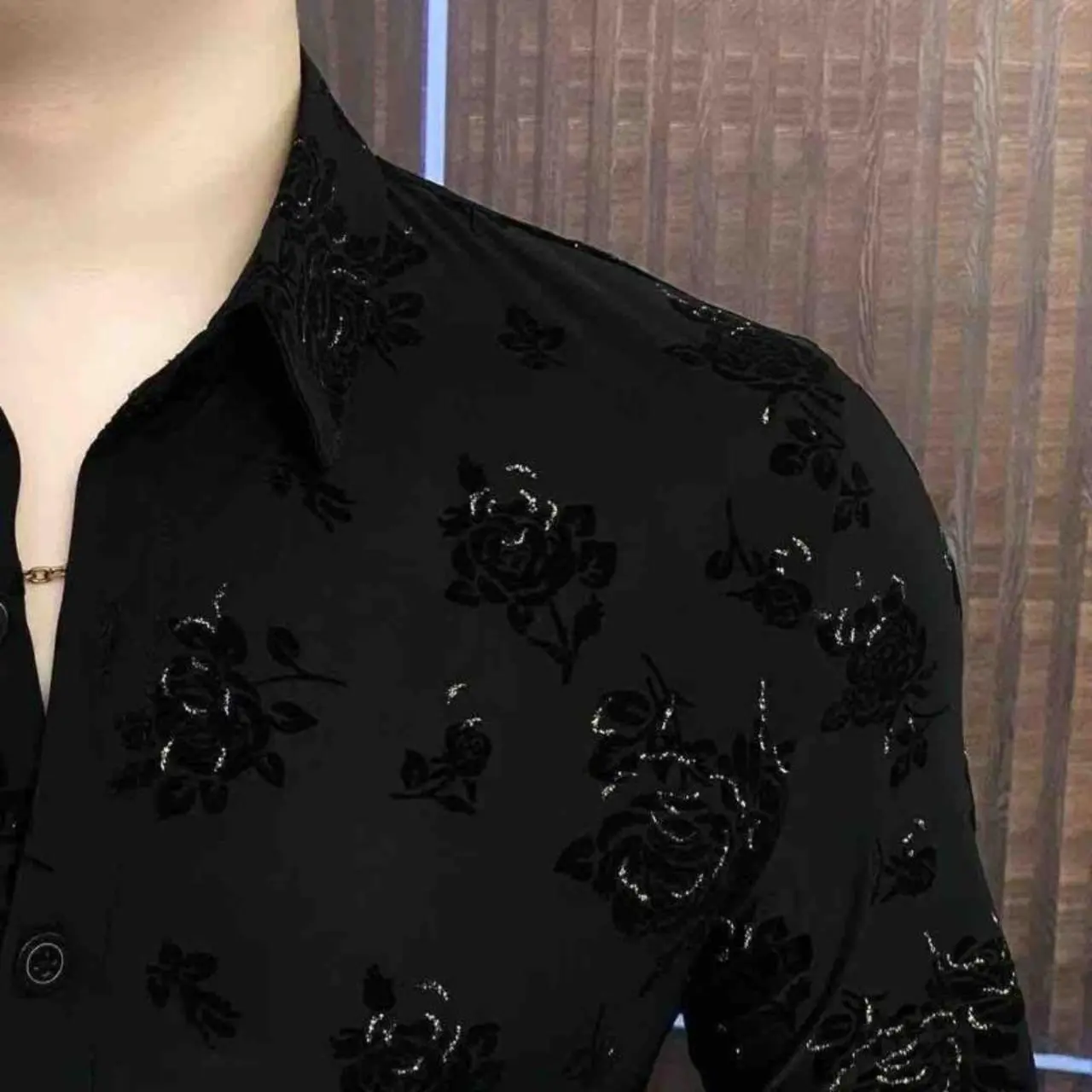 black and rose gold mens dress shirt Rose Golden Solid Satin Men's Long Sleeve Dress Shirt, S main image 1