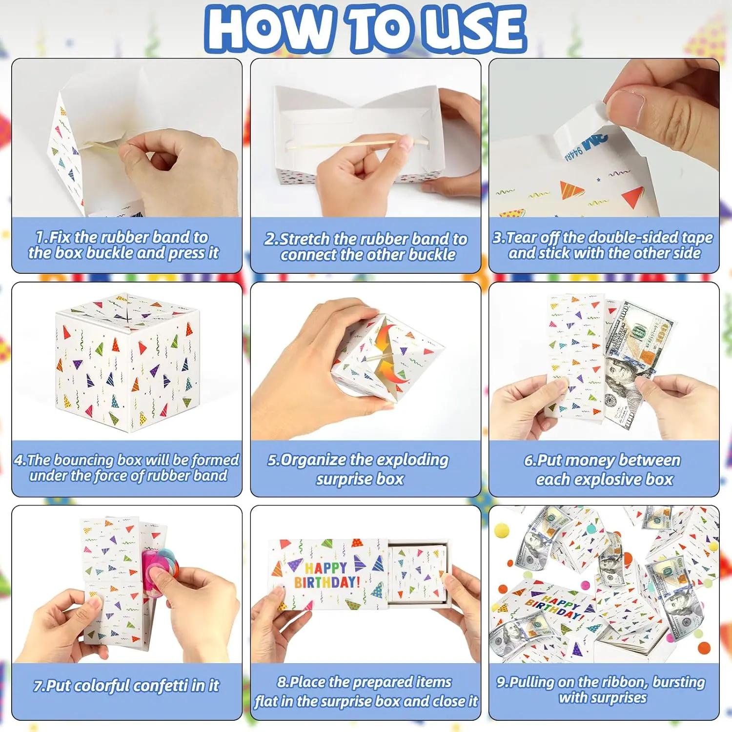 Happy Birthday Surprise Gift Box Explosion for Money - DIY Pop Out Folding Bounce Explosion Gift Box with Confetti - Birthday Money Bank - Cash Gift Idea for Women Men Kids