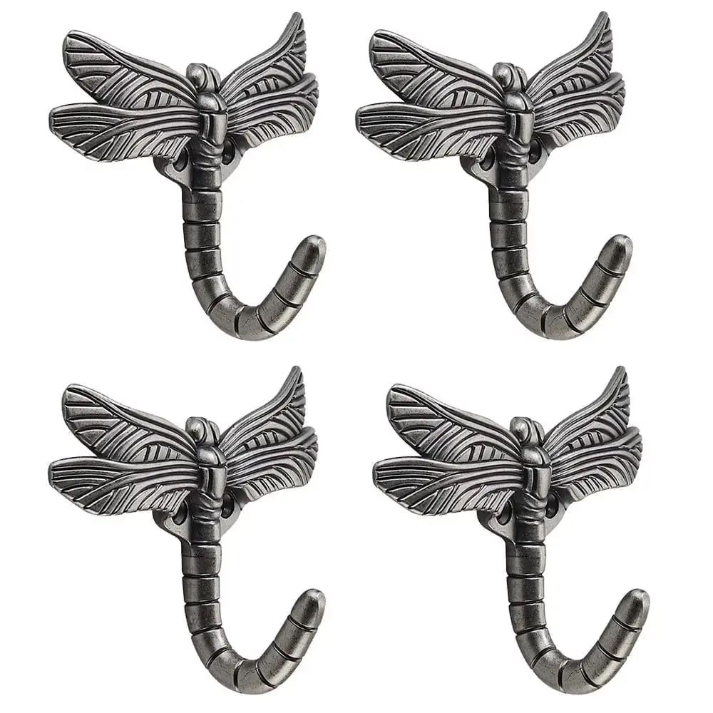 Dragonfly Hooks Wall Hooks Retro Traditional Decor for Hanging, Silver Coat Hooks