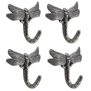 Dragonfly Hooks Wall Hooks Retro Traditional Decor for Hanging, Silver Coat Hooks