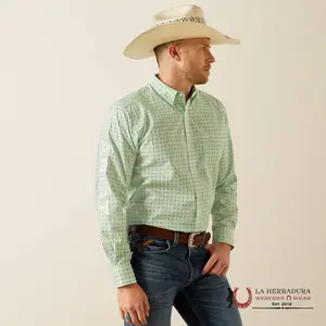 ARIAT TEAM PIERSON LONG SLEEVE SHIRT LIGHT GREEN/WHITE CLASSIC FIT - 4733