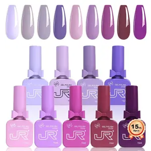 JR 9pcs 15ml Glossy Gel Shine Finish Gel Nail Polish Set Including Lavender Purple light Purple Color Gel Polish Kit UV LED Soak Off Polish Home DIY Nail Art Gift Purple Set