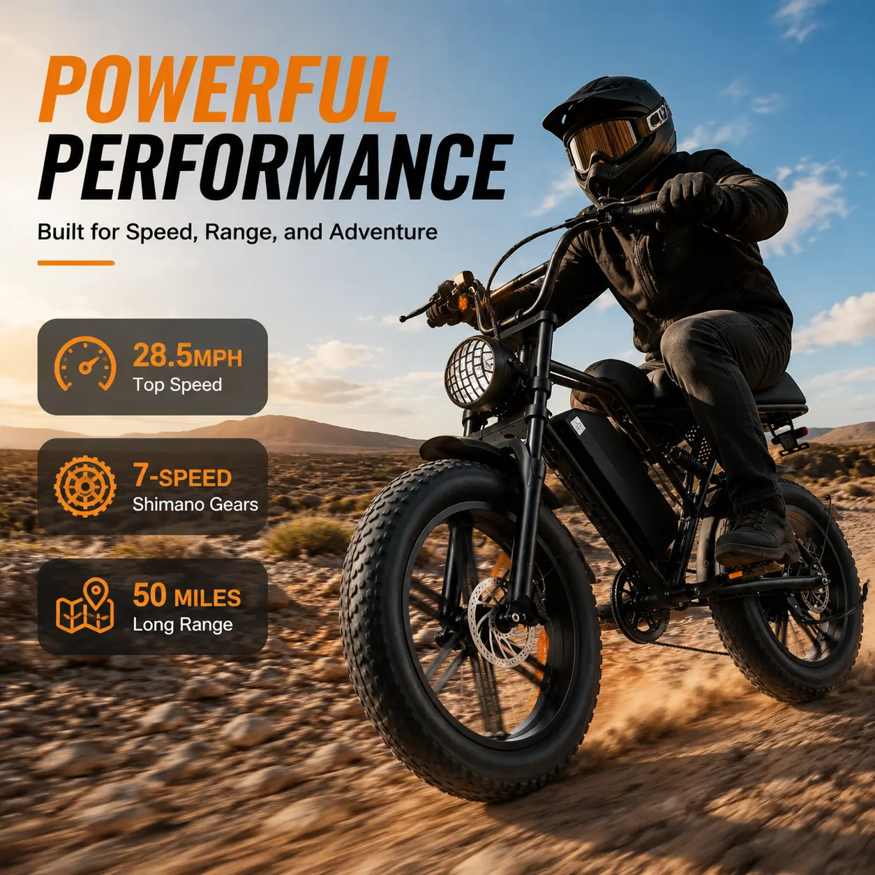20-Inch All-Terrain Fat Tire Electric Bike Model, 2000W Peak Power, 48V 15Ah Removable Battery, 2-Seater Design, Full Suspension, 28.5 MPH Top Speed, 35-50 Mi Range, LED Headlights, UL 2849 Certified