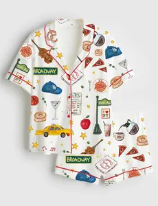 New York City Satin Pajama Set for Women, Skyline Print Sleepwear, Silky Urban Travel Lounge Outfit, Gift for Her