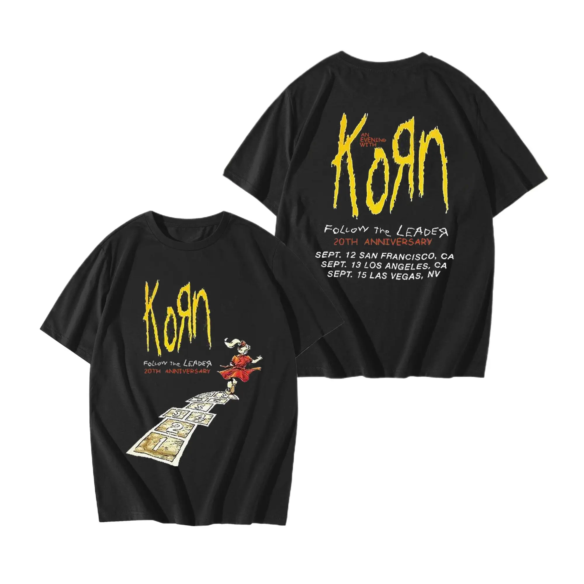 Women's Fitted Casual Short-Sleeve Cotton T-Shirt, Round Neck Digital Korn Graphic Print, Nu Metal Streetwear Top, Shortsleeve, Tshirt, Digital Print, Basic Tee, Streetwear Look, Everyday Wear