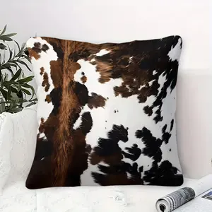 American Western Style Cow Print Cushion, Cowhide Print, Vintage Versatile, Soft Durable Fabric, Hidden Zipper Easy Clean