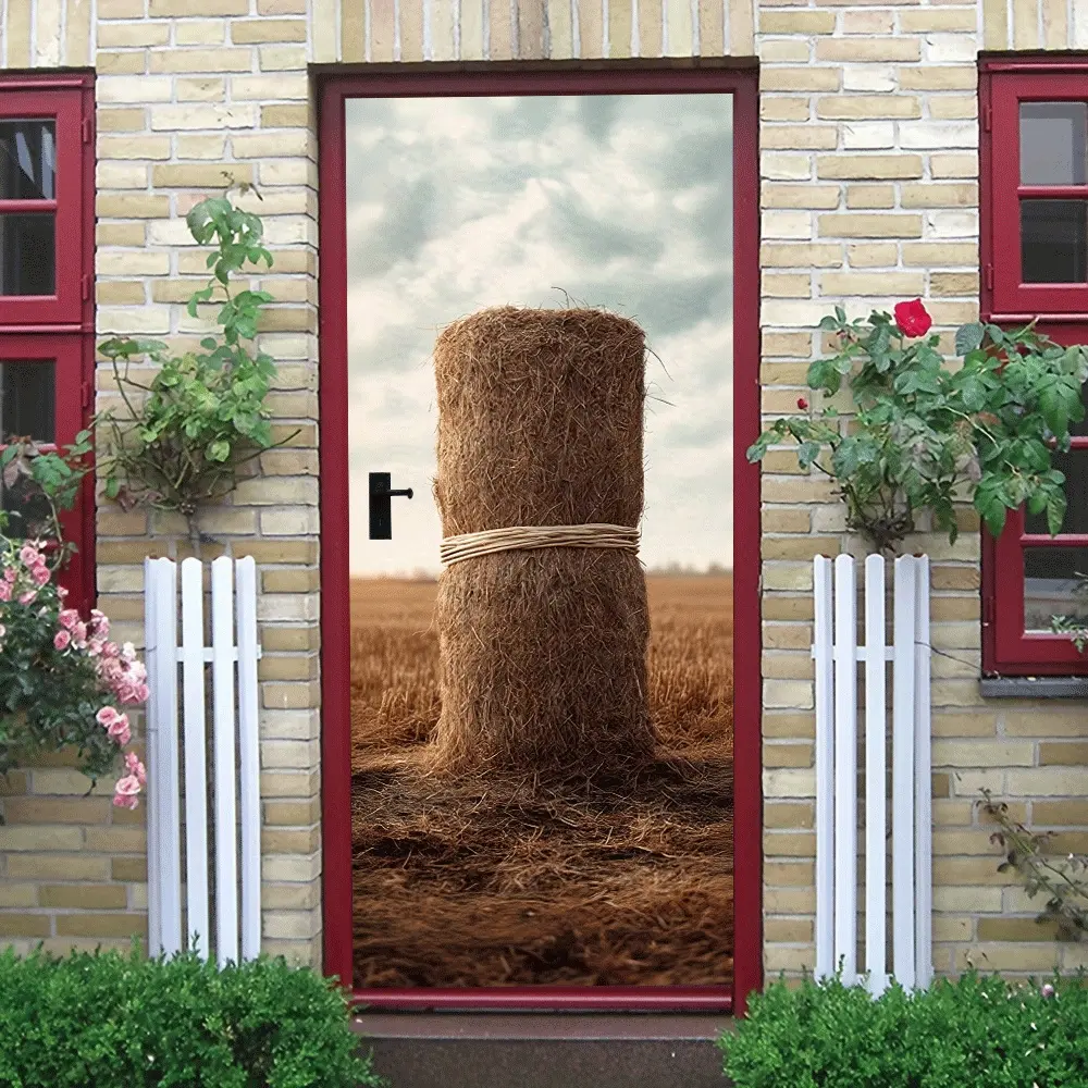 2pcs Rustic Hay Bale Pattern Wall Stickers Country Style Decorative Decals for Living Room Bedroom Self Adhesive Removable Eco Friendly Material NordicHome Decor Farmhouse Element Wall Art Decor Suitabl