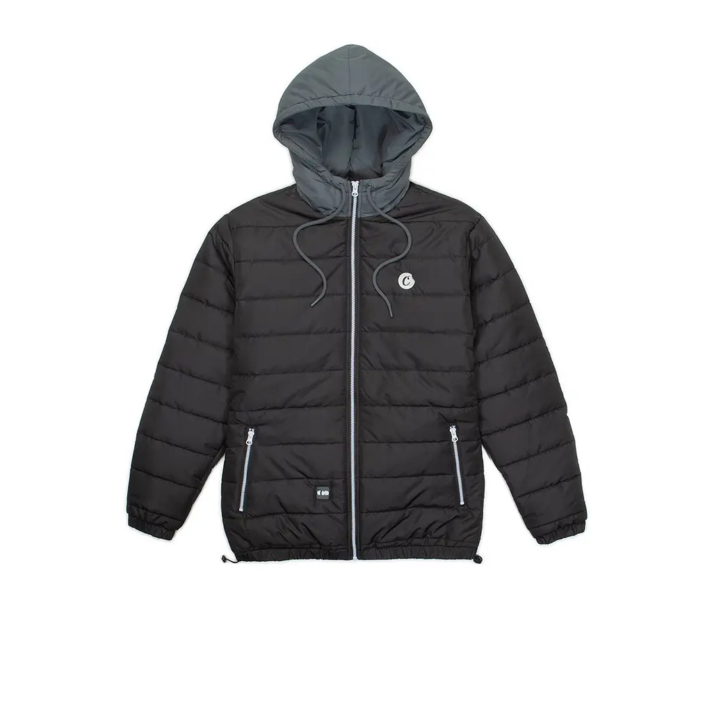 Cookies Triumph Men's Quilted Ripstop Fabric Puffer Jacket - Hooded Outerwear with Embroidered Logo, Zippered Pockets, Coin Detail, Casual Wear