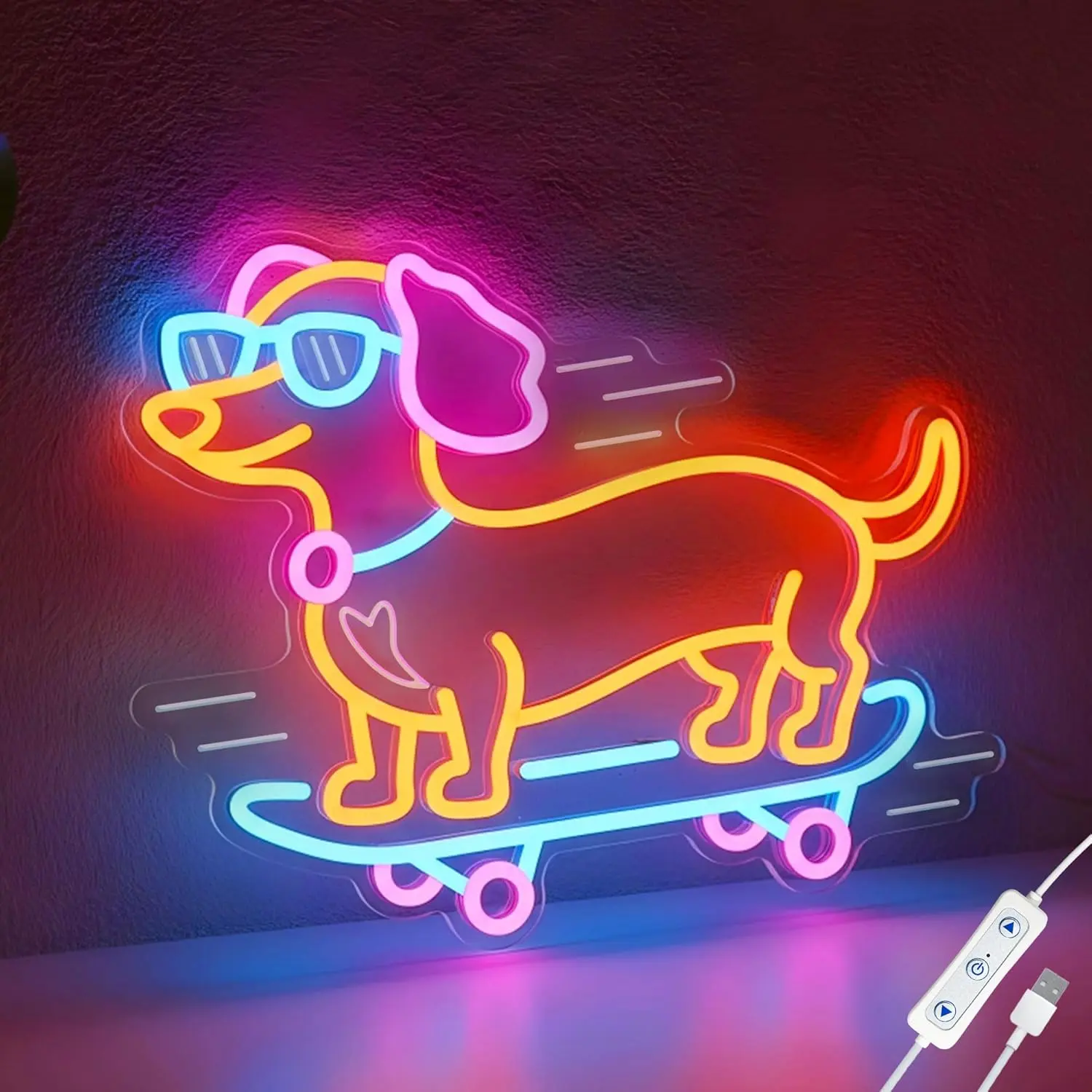 Dachshund Skateboarding Neon Sign for Wall Decor, Dimmable Dog Neon Light for Bedroom Living Room, Bar, Shop, Animal LED Sign for Birthday Party Dog Lover Gift