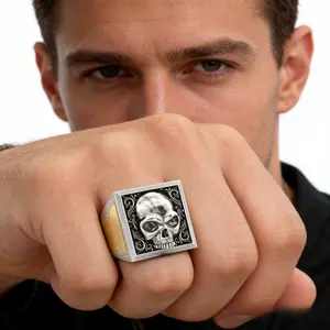 Vintage Skull Poison Ring, Openable Hidden Compartment,Gothic Engraved Statement Ring, Adjustable Band, Hypoallergenic, Unique Gift for Men, Perfect for Biker & Punk Style