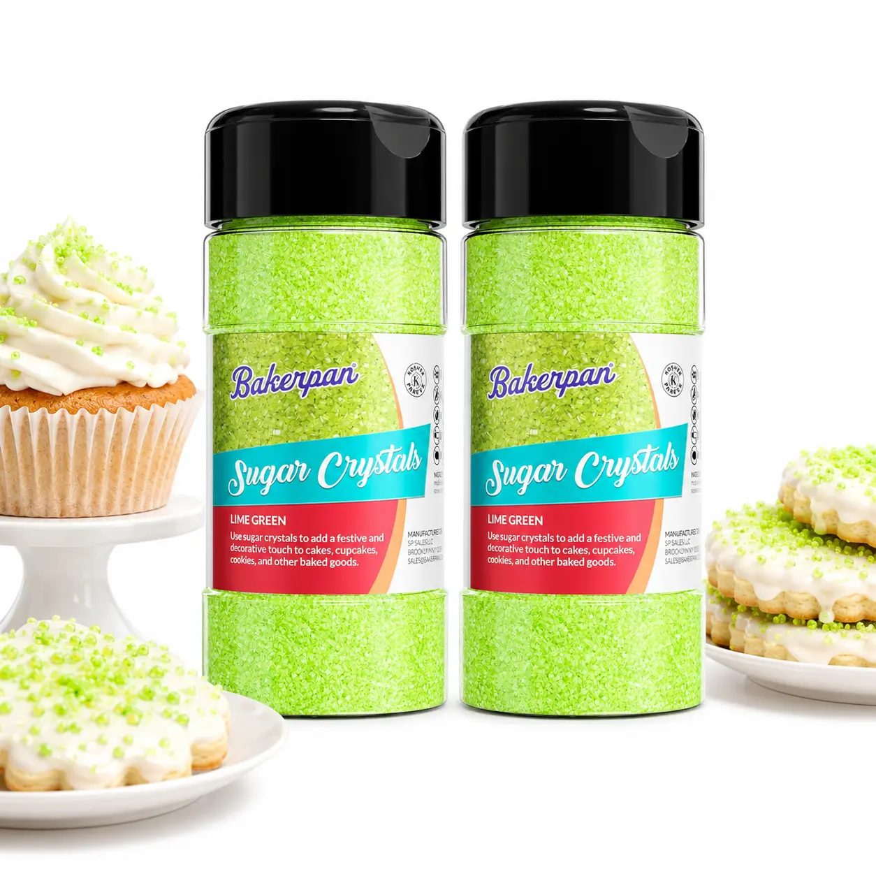 Bakerpan 2 Pack Lime Green Sugar Sprinkles for Baking - 7 oz Coarse Sparkling Decorating Sugar Crystals for Baking Topping, Cookies & Cupcakes | Kosher, Gluten-Free