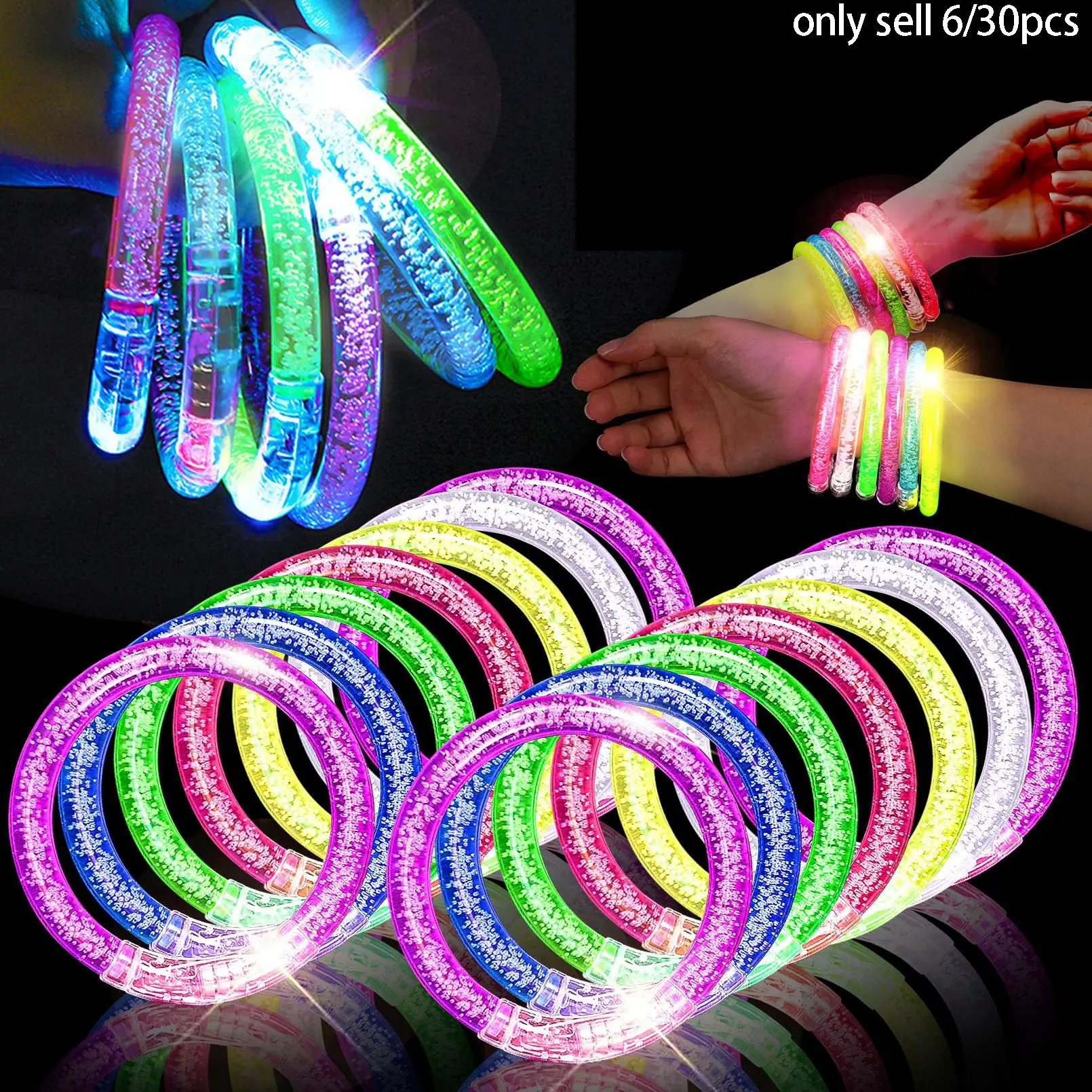 Random Color LED Light Up Bracelet, 30pcs/set 6 Color Glow in The Dark Bracelet, Party Supplies for Birthday Party, Concert, New Year, Festival, Gifts, Glowing Party Favors, Party Favors Assortment, Goodie Bag Fillers