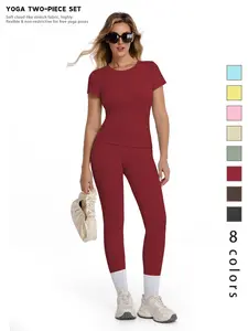 Women's Sportswear Two-Piece Set, High-Waisted Slim Fit Shorts & Breathable Quick-Dry Top, Ideal for Gym Running Outdoor Cycling, Yoga Clothes Set