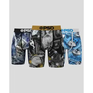 PSD Mens High Roller Boxer Brief 3 Pack - Standard Length 7 Inch Inseam, Soft and Breathable Poly Blend Fabric
