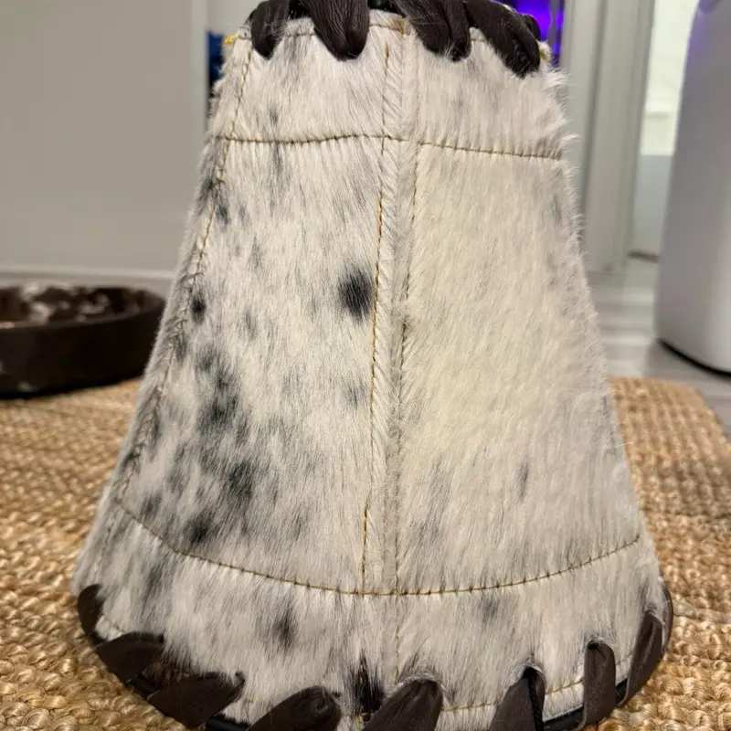 Cowhide Lamp Cover with Unique Spotted Design for Rustic Decor