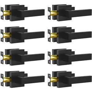 Passage Door Lever, 8 Pack Matte Black Interior Door Handles for Hallway and Closet, Heavy Duty Square Interior Keyless Door Handles Non-Locking Door Knobs for Right & Left Side Door
